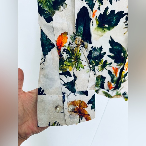 ASOS design men Botanical print button up long sleeve shirt multi color XLarge - Picture 6 of 9